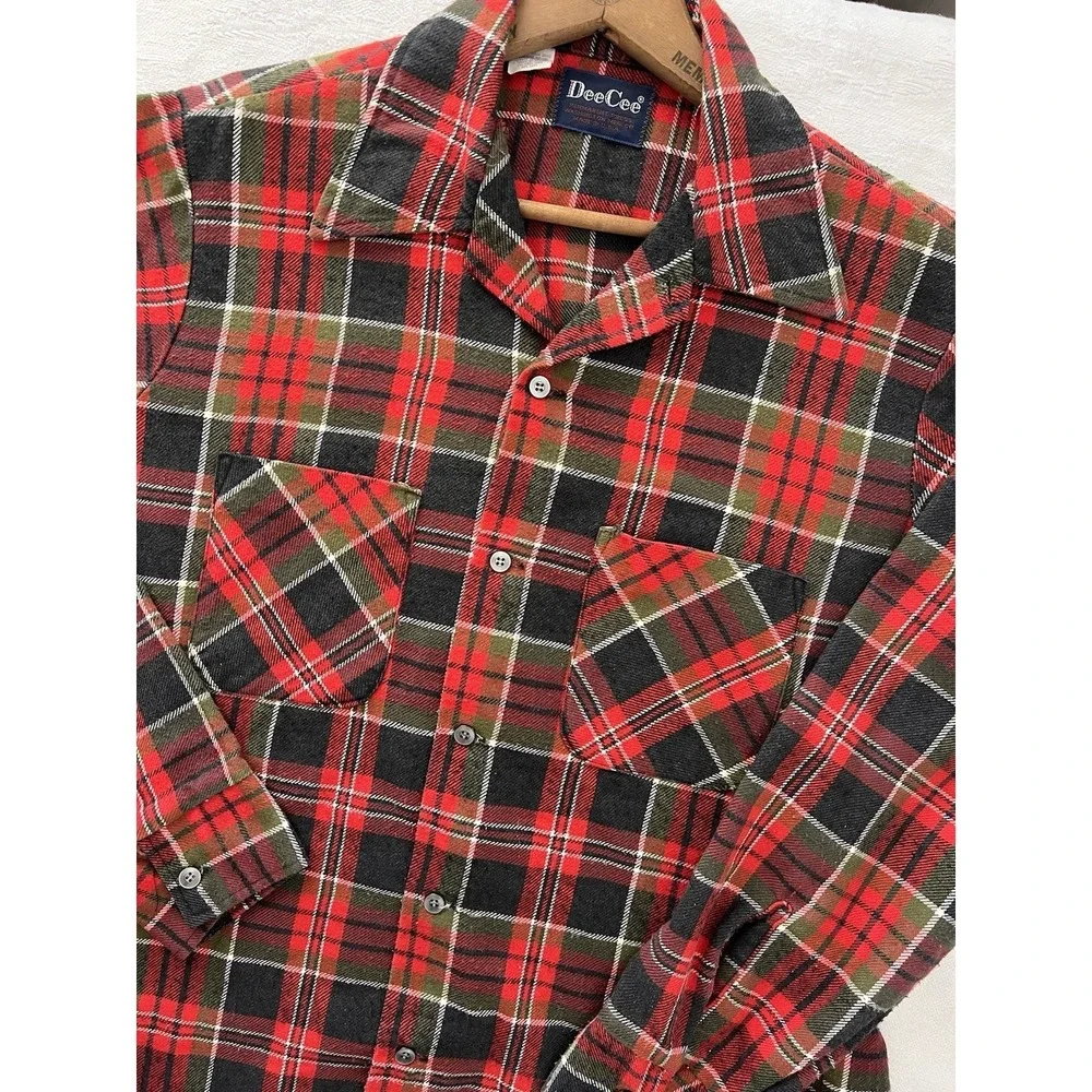 Vintage Dee Cee Flannel Shirt Mens Large Red Green USA 70s USA Grunge Retro